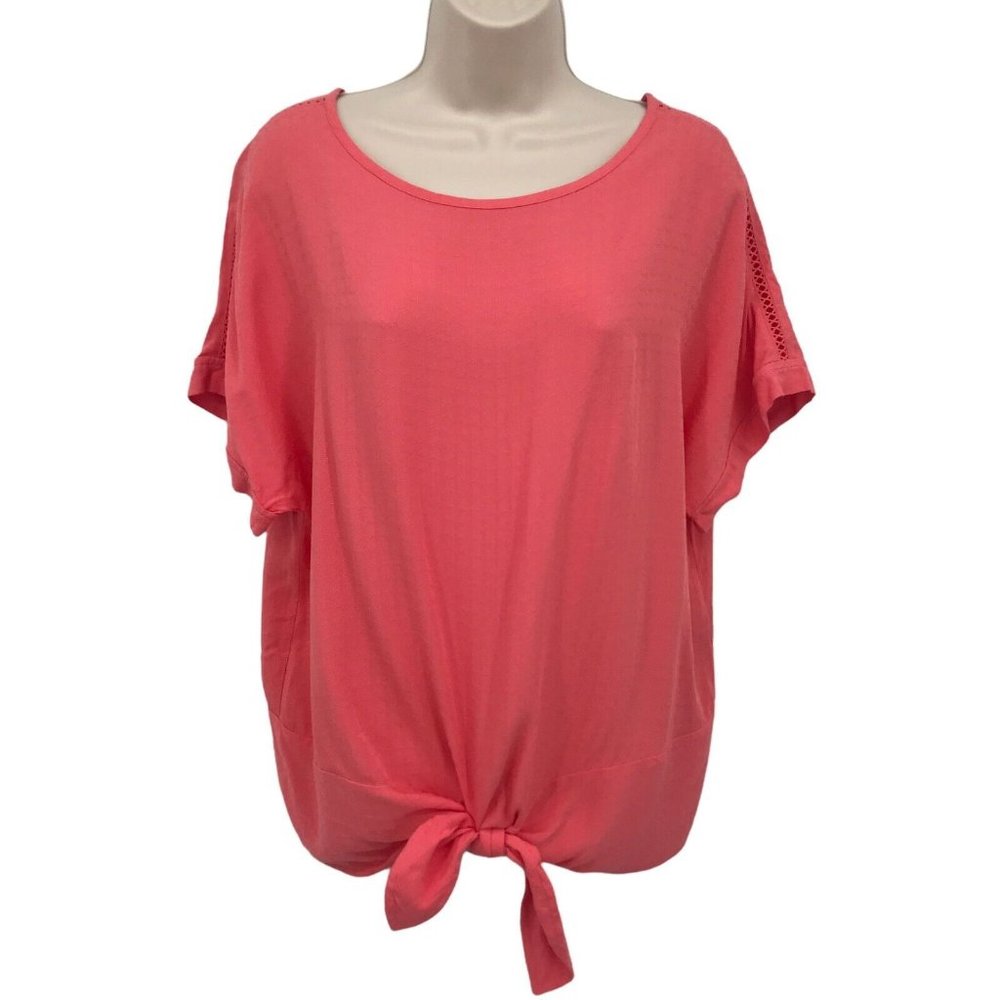 Buffalo David Bitton Womens Coral Viscose Tie Front Blouse Top Size M